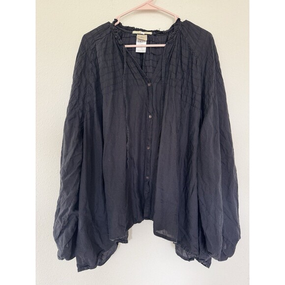 Ne Quittez Pas Anthropologie Boho Smocked Blouse Size L Oversized Peasant Top - Picture 1 of 5